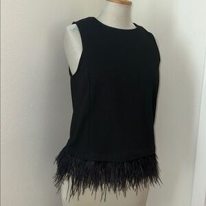W5 black back zip top blouse feather trim holiday small s